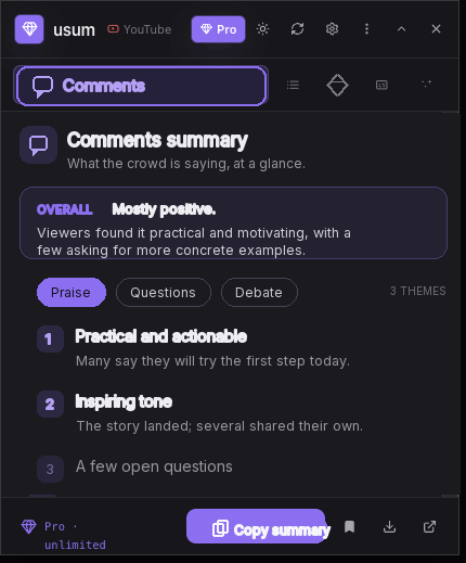 usum comments summary panel