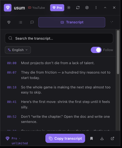 usum searchable transcript panel